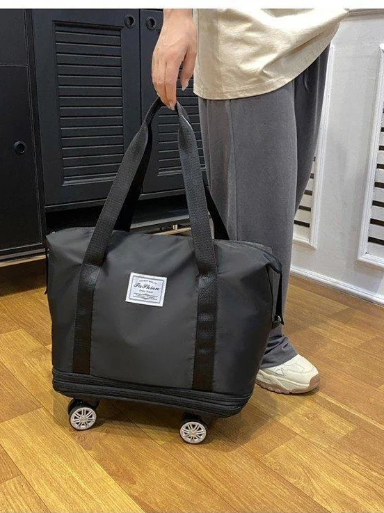 大容量軽量トラベルバッグ、ユニバーサルホイール付き、ポータブルショートトリップレディース衣類バッグ、実用的なデュアルショルダーバッグ