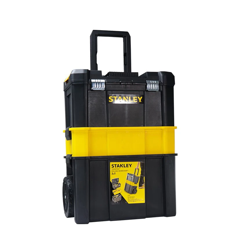 Stanley STST1-80151-23 Double Layer Material Handling Box Storage Case 3 Tier Tool Box Workshop 7” Wheels For Portability