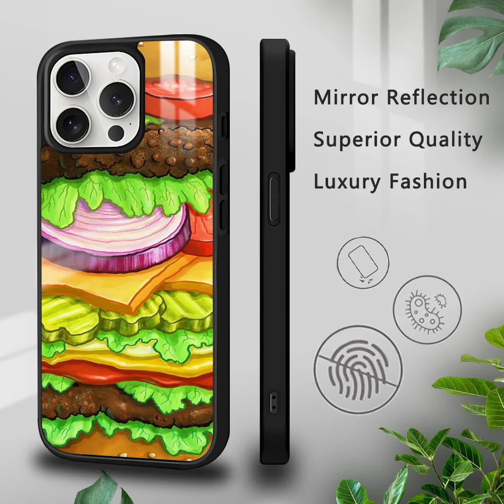 

Fine Food Delicious hamburger Phone Case For iPhone 16 15 14 13 12 11 Pro Xs Max Mini Plus Celulares Hard Funda