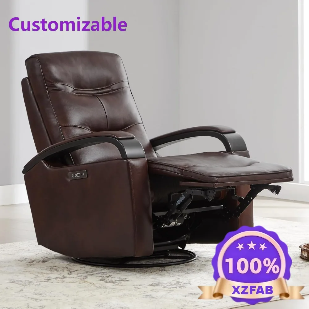 Factory Direct 2026 Modern Recliner Chair for Adults, Adjustable Pow Genuine Leather Power Swivel Glider Rocker Recliner,