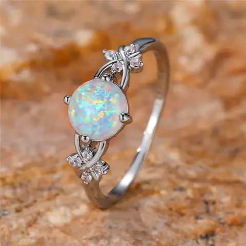 Luxury Female Small White Fire Opal Stone Engagement Ring Trendy Silver Color Bride Wedding Jewelry Gift For Women