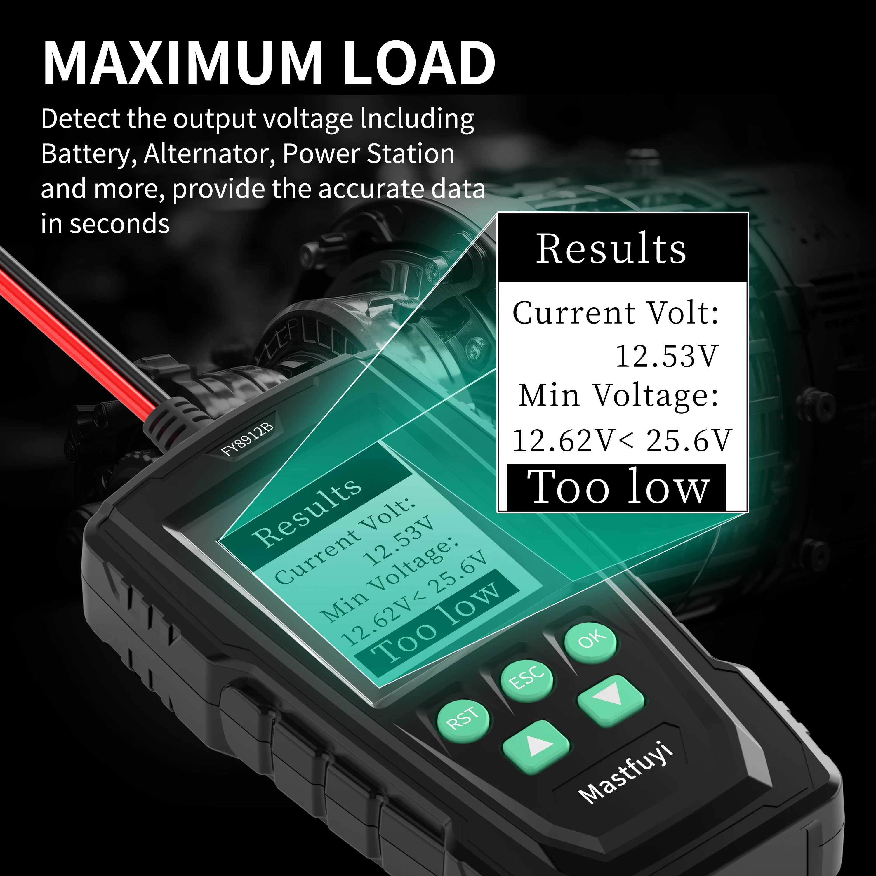 MASTFUYI FY8912B Professional 12V/24V Car Lead-Acid Battery Tester System Analyzer SOH,SOC,CCA,IR Comprehensive Diagnostic Tool