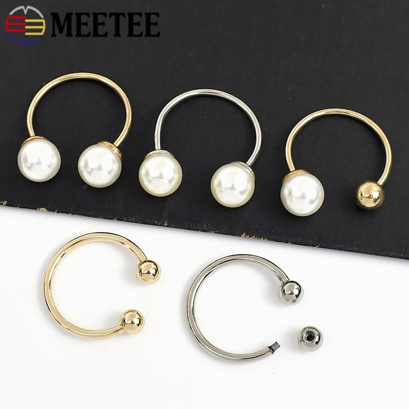 5/10Pc Metal U Ring Button Pearl Decoration Detachable Screw Buckle for Swimwear Clothes Hat Jacket Buttons Sewing Accessories