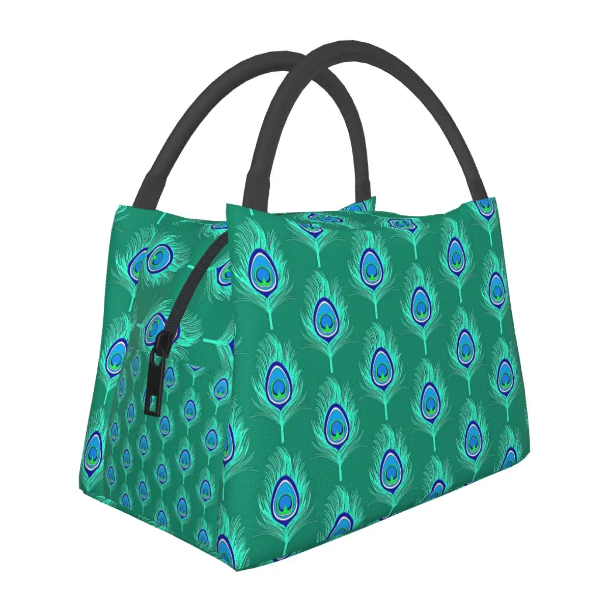 Peacock Feathers, Aqua On Turquoise Peacock Lunch Bags Bento Box Lunch Tote Picnic Bags Cooler Thermal Bag for Woman Travel