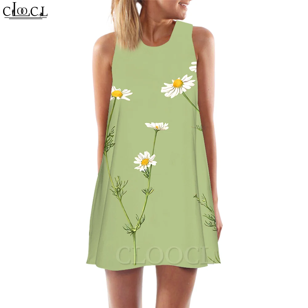 

CLOOCL New Fashion Women Tank Dress Simple Daisies Pattern 3D Printed Loose Waist Sleeveless Dress Summer Beach Style