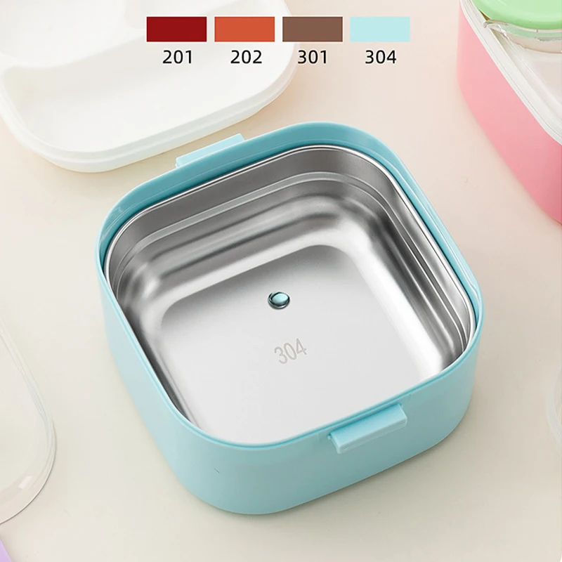 Portable Handheld Kids Lunch Box 304 Stainless Steel Food Container with Spoon Sauce Box Bento Box for Students Office Workers view 6