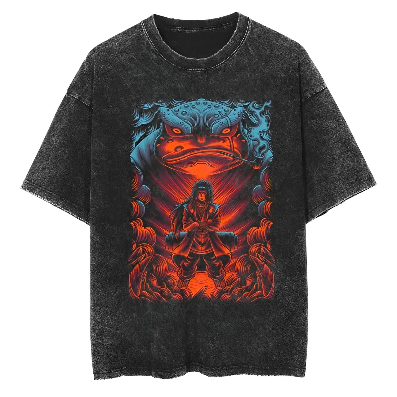 Naruto Jiraiya T Shirt Gamabunta Sensei Vintage Acid Wash Streetwear Oversized Retro Anime Graphic Men Tees Clothing Top