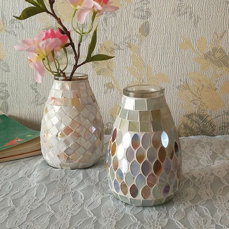 Light Color Fashion Nordic Fresh Mosaic Glass Vase Home Office Hydroponic Green Dill Small Flower Arrangement