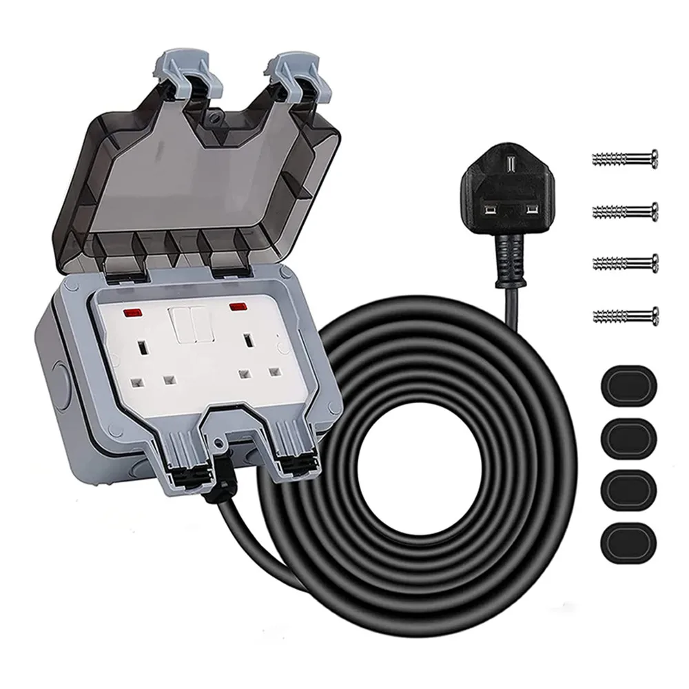 Prova de Intempéries Engrossado Soquete de Parede com 5m Extensão Fio uk Plug para Sala Molhada Jardim ao ar Livre Área Ip66 à