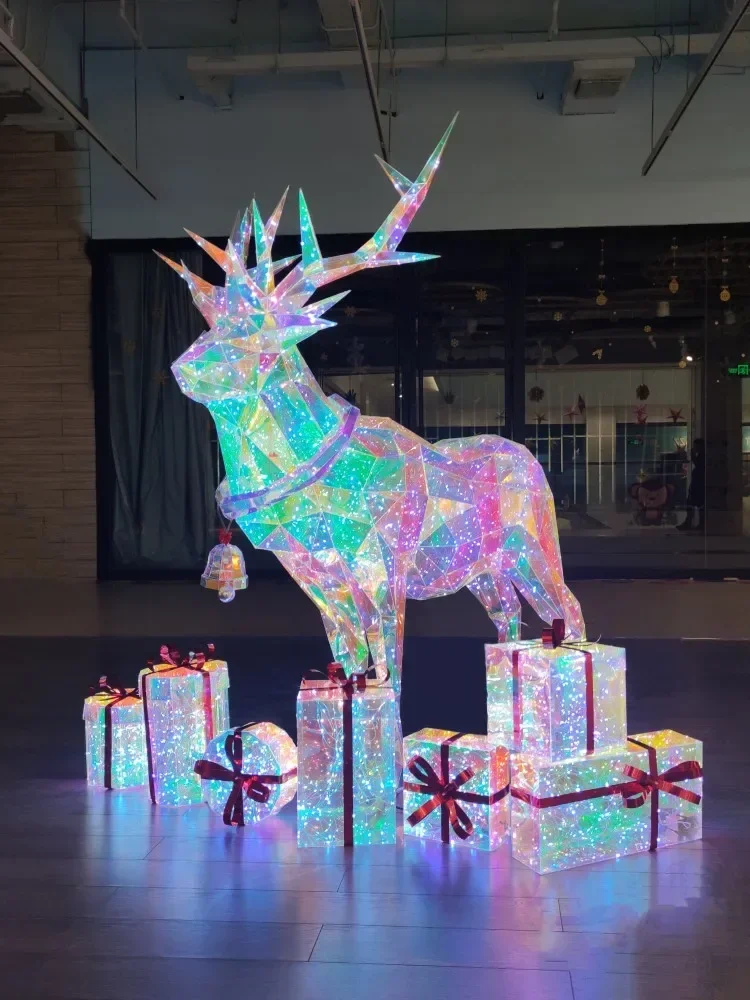

Christmas Symphony Deer Elk Bar Mall DP Point Ornament Glowing Santa Claus Deer Pull Car Internet celebrity decoration