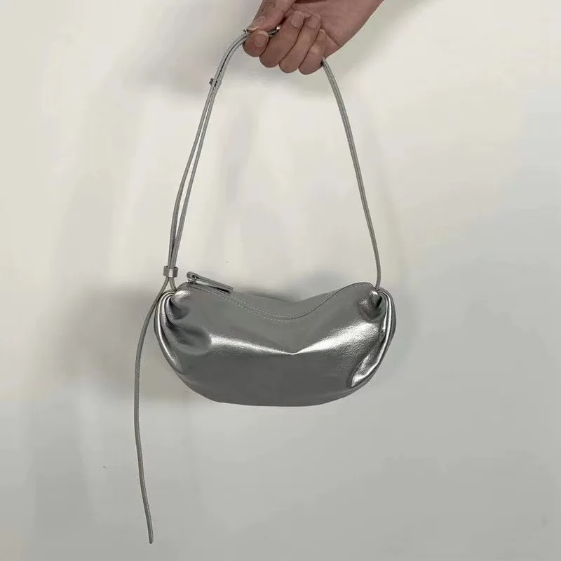 LEFTSIDE Silver Leather Crossbody Bags for Women 2023 Luxury Designer Korean Fashion Hobo Bag Females Handbags and Purses