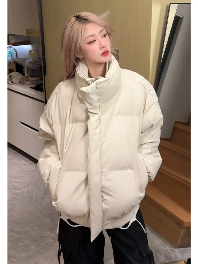 Cleanfit Thiened ort PU-Leder Baumwolle Jaet Stehkragen Warme Winteroberbekleidung für Herren Brot Sle Casual Faion