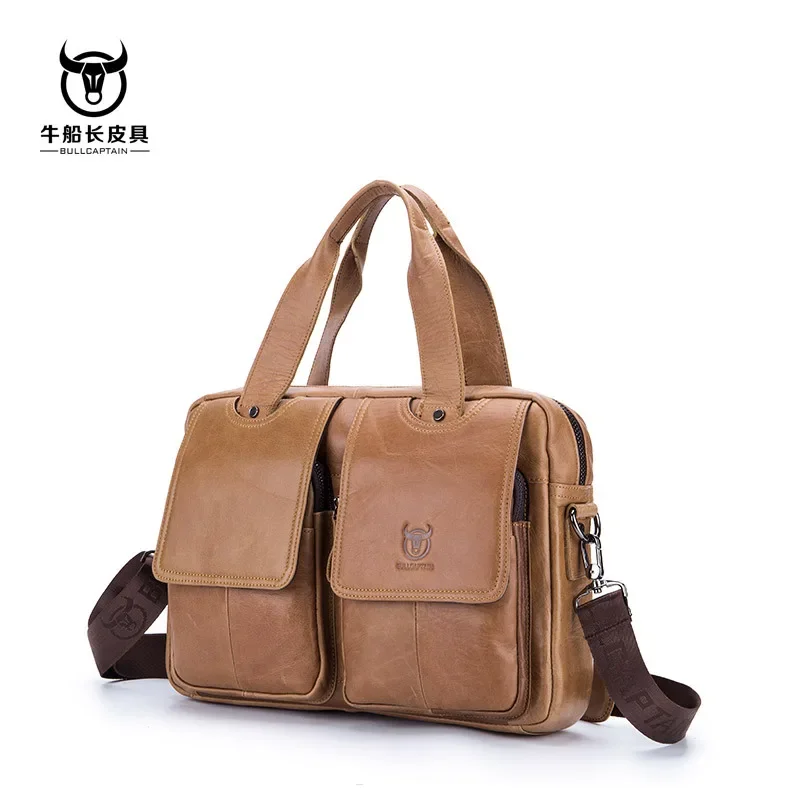 Men's leather multifunctional briefcase retro shoulder bag crossbody headband layer cowhide fashionable portable messenger bag