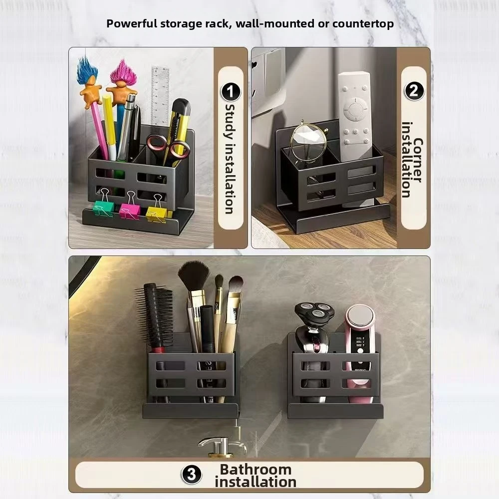 Wall-mounted Toothbrush Razor Storage Rack Space-saving Punch-free Washstand Organizer Hollow-out Toothpaste Comb Storage Tube