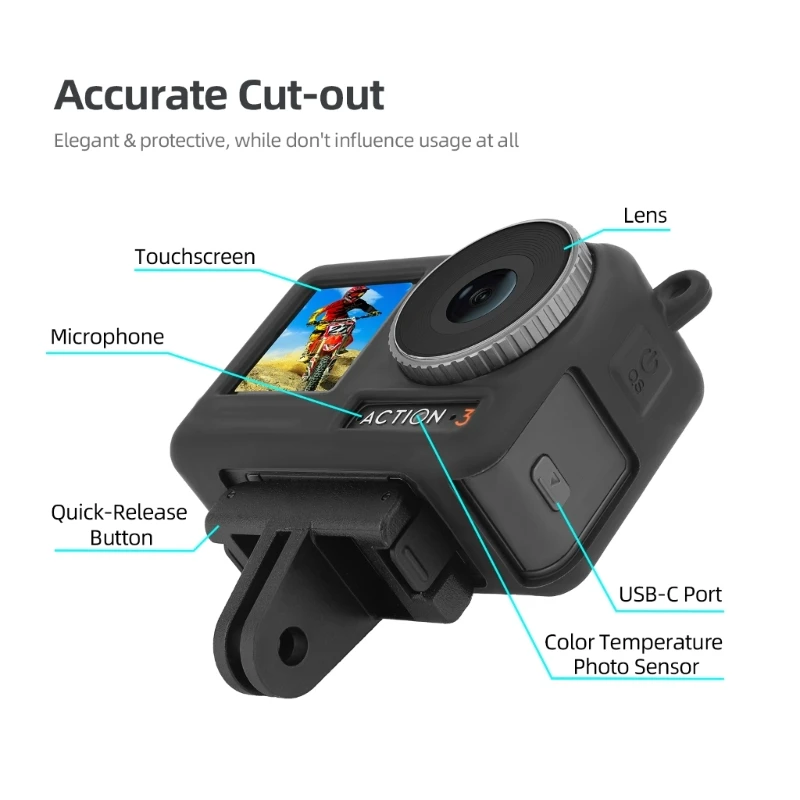 QX2B For Action 3/4 Silicone Cover Protective Case Lens for DJI  Action 4 Lens Cap Protective Cover Sports Camera Accessory