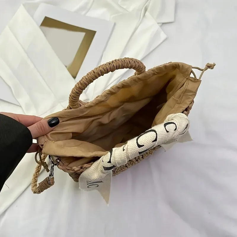 حقيبة كتف نسائية أنيقة منسوجة من القش، محفظة كروس متعددة الاستخدامات مثالية لتاريخ التسوق والحفلات والتنقل في العمل #5