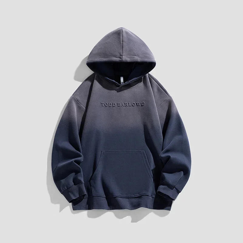 TFETTERS Brand Steel Seal Sweatshirts Mans Ombre Vintage Washed Hooded Sweatshirts for Men2024 New Korean Fashion Clothes Men