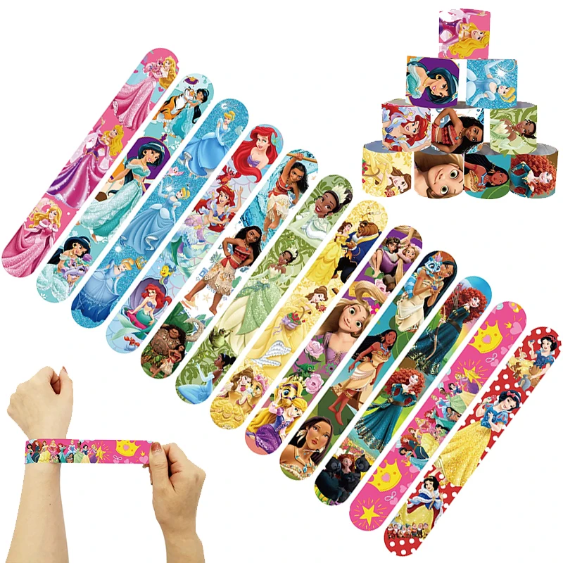 Pulseras a presión de princesa de Disney, piñata de juguete, relleno de bolsa de fiesta, banda de bofetada de bolsillo para niños, regalo para niños y niñas, recuerdos de fiesta de cumpleaños