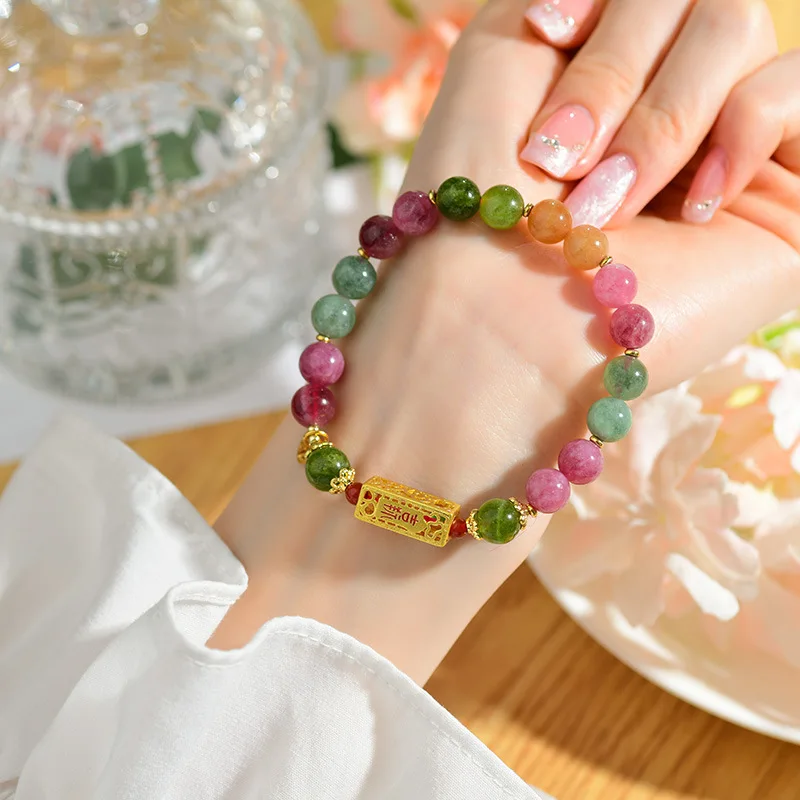 Natural Colorful Candy Agate Bracelet Fortune Plate Niche Luxury Lucky Charm Jewelry Holiday Gift