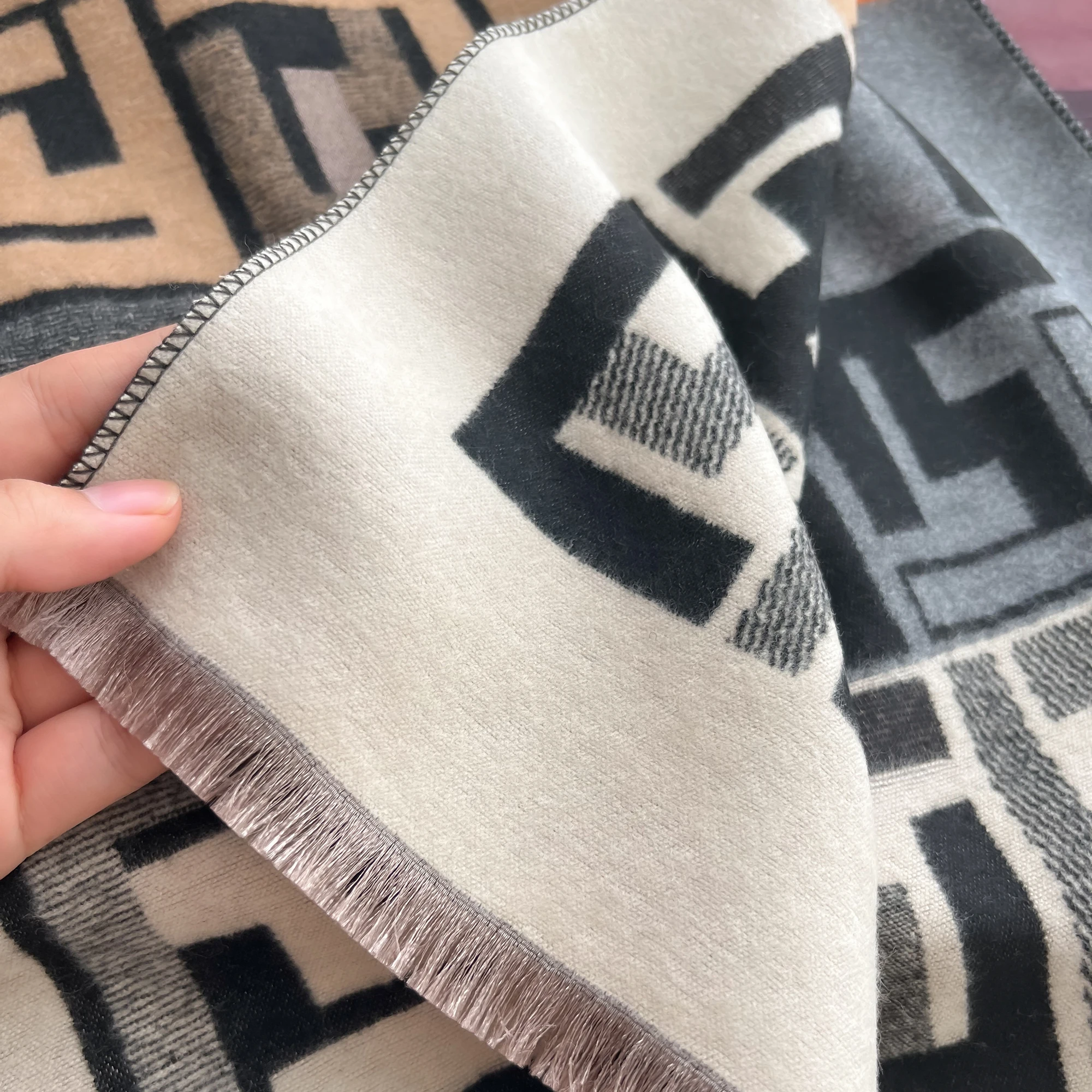 Elegant Ladies\' Pashmina Autumn & Winter Thick Warmth Double Sided Letter Tassel Shawl Coldproof Windproof Blanket Scarf