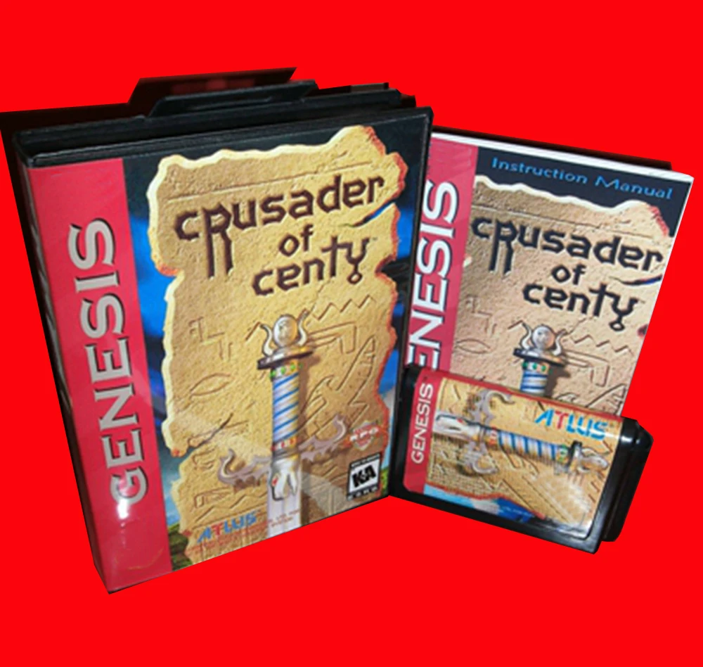 Venda quente Crusader of Centy com caixa e cartucho manual para cartão de jogo Sega MD de 16 bits sistema Megadrive Genesis