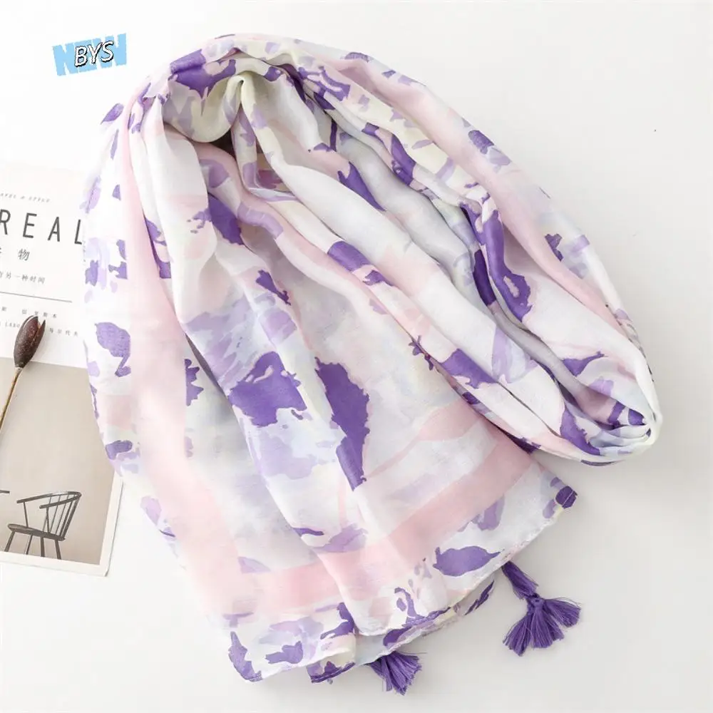 

Autumn Korean Tassel Viscose Shawl Scarf Wash Painting Style Elegant Soft Thin Scarf Printing Luxury Chiffon Shawl Wrap Lady
