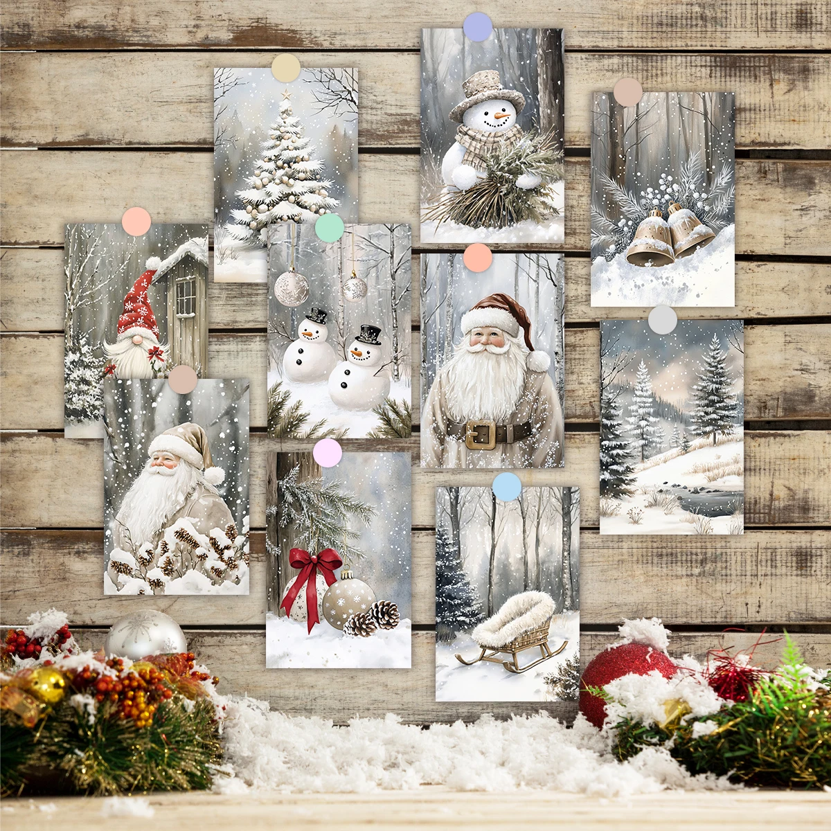 20 Stück Weihnachtskarten mit Aufklebern – klassisches Schneeszene-Design, Urlaubsgrüße, Heimwanddekoration, Party-Hintergrund, DIY-Fotohandwerk – Detail 4