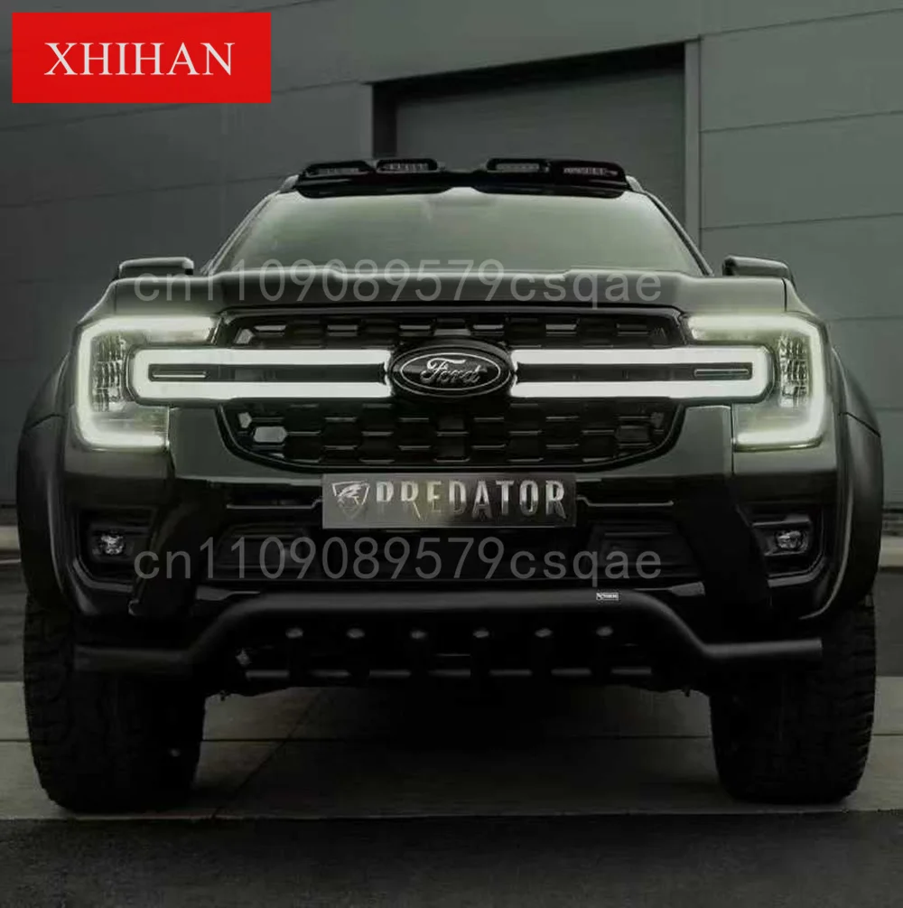Voor Ford Ranger T9 2023 2024 LED lichtgevende Racing Grills Front Nier Grille Auto Bovenste Bumper Kap Mesh Raster Glanzend Zwart