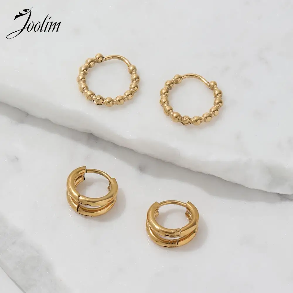 Joolim Jewelry Wholesale High End PVD Waterproof&No Fade Fashion Small Round Beads Huggie Stainless Steel Earring for Women