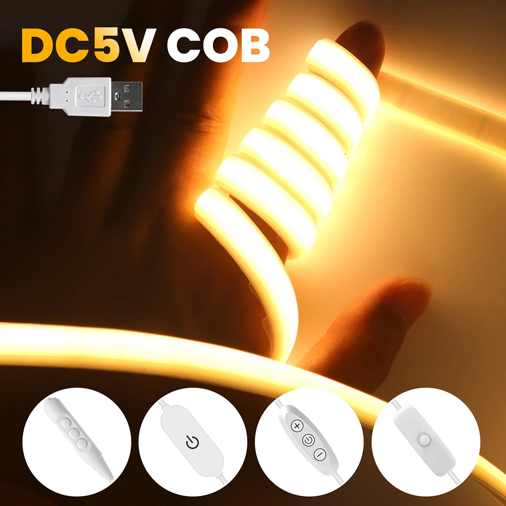 Wasserdichter LED 5V COB Streifen Neonlicht USB-Schalter Dimmer Sensor Batteriekasten-Set Helle 320LED Flex-Lichtband 3000K 4000K 6000K – Detail 3