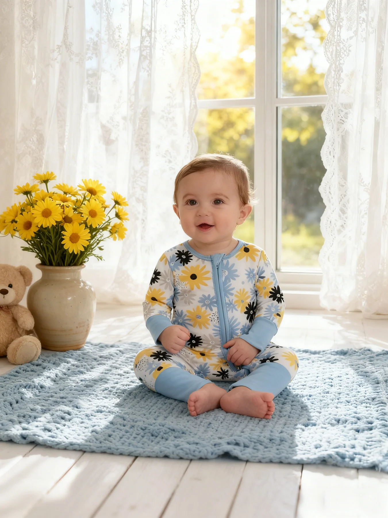 Bamboo fibre romper suit, baby romper suit, unisex design for boys and girls, insect and animal cartoon print, machine washable.