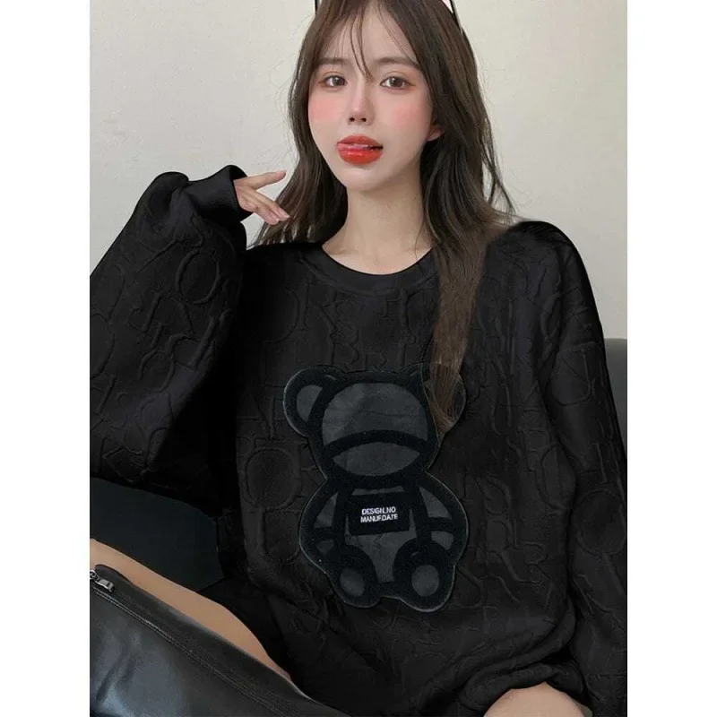 Oversized Hoodie Women\'s New Design Patchwork Cartoon Bear Spring Autumn Women\'s Sweatshirt Korean Fashion Couple Clothes