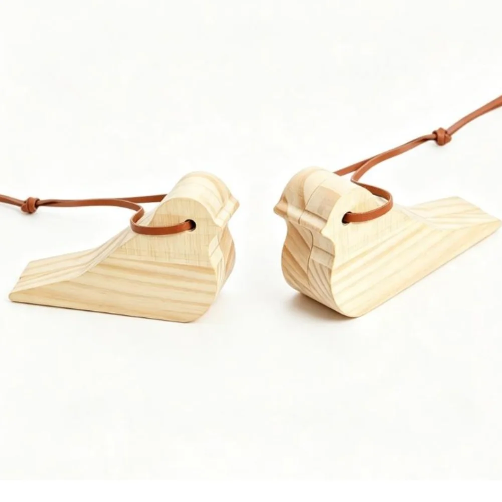 Sturdy Solid Wood Bird Door Stopper Wedge for Residential Use with Magnetic Attachment and Leather Strap 12x3x6.5cm Two Pieces
