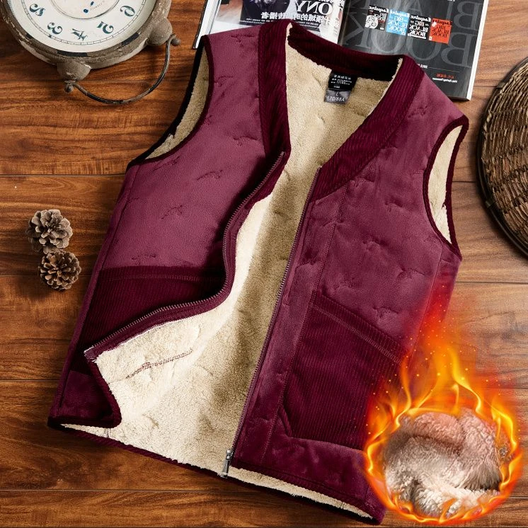 

2024 Men's Autumn Winter Fashion Lamb Cashmere Waistcoat Male Outdoor V-neck Sleeveless Jacket Men Thick Warm Vest Coats D652