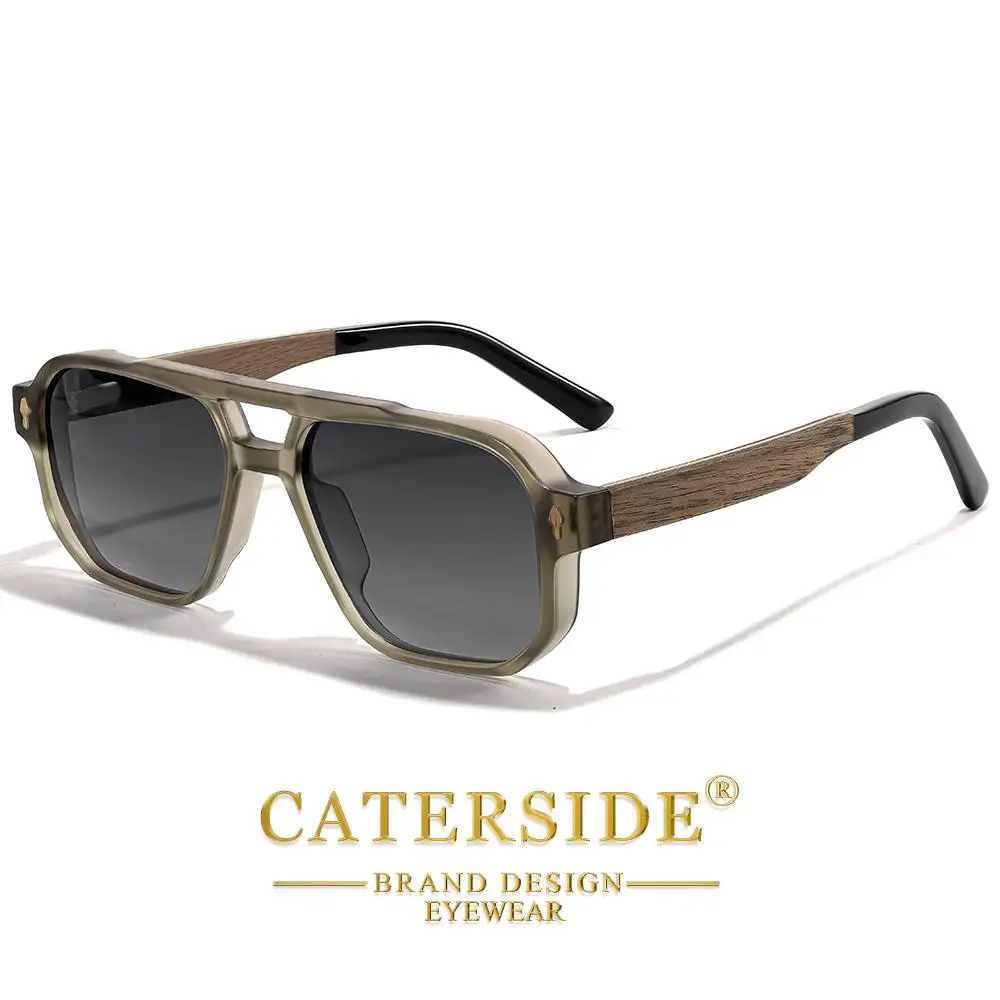 CATERSIDE Modische polarisierte Sonnenbrille für Herren, Holzbeine, flaches Doppelbrücken-Design, Sonnenbrille für Damen, Outdoor-Sommerbrille – Detail 12