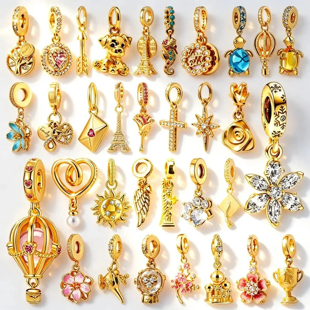 

Pendant Series Charms DIY Jewelry Gifts Sparkling Golden Family Tree Cherry Blossom Hot Air Balloon Fit Original Bracelets Beads