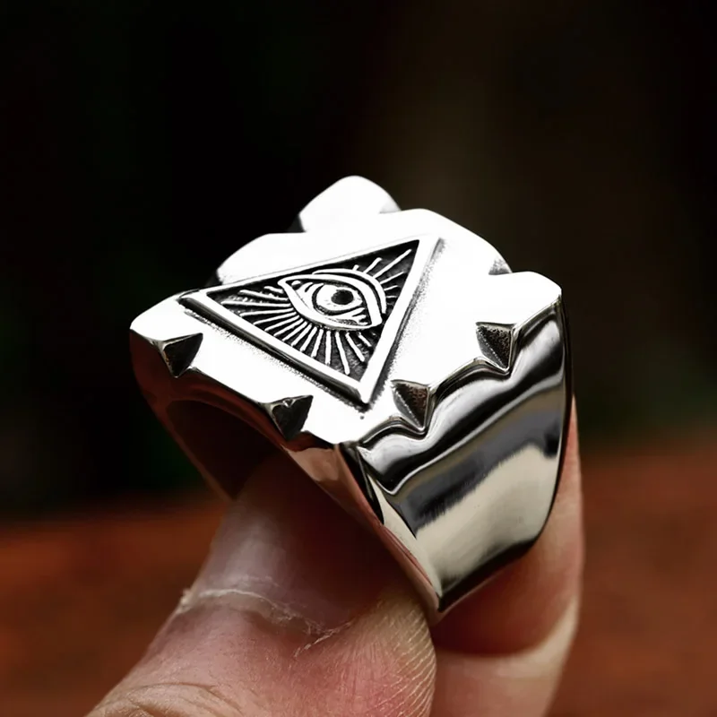 2024 New Style 316L Stainless Steel Eye of Horus Ring Egypt Ethnic Square Shape RingVintage Jewelry For Men Wholesale