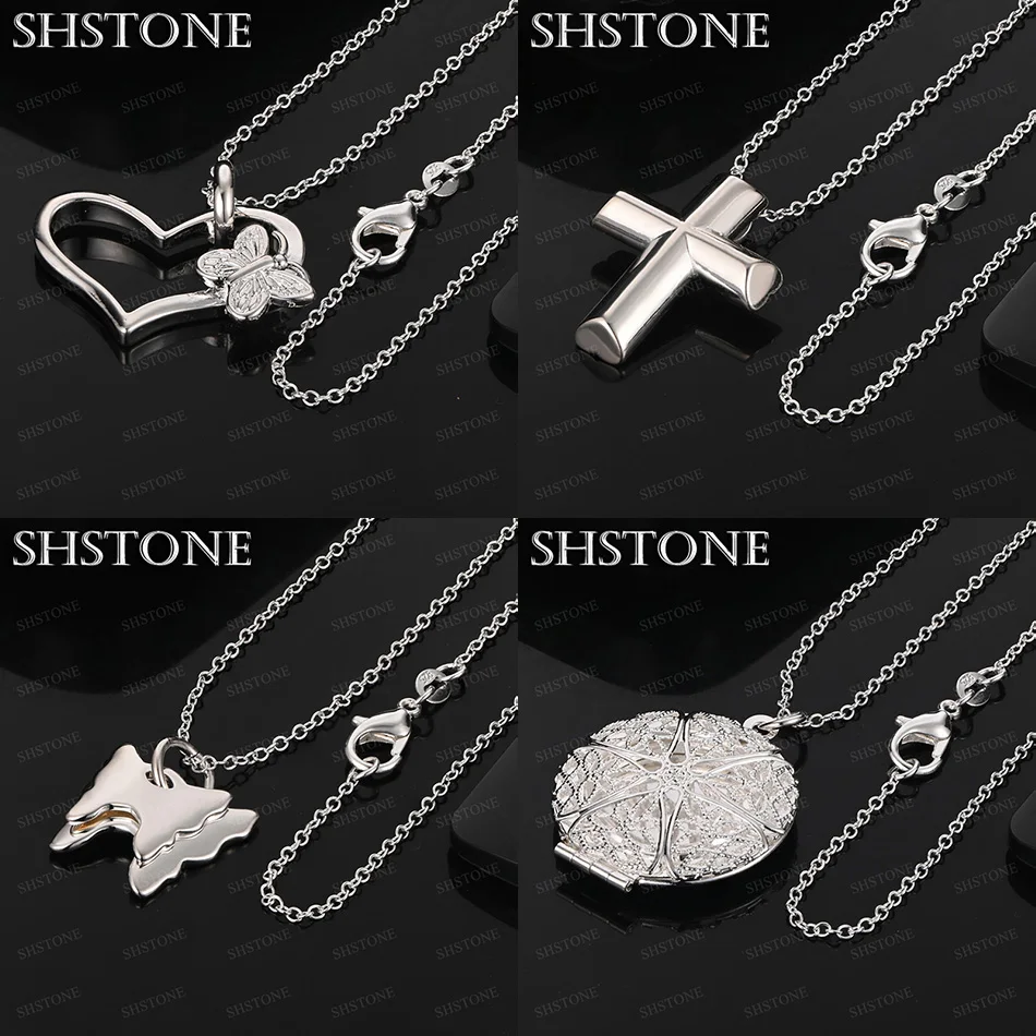 

Fashion 925 Sterling Silver Cross Butterfly Heart Hollow Round Pendant Necklace For Men Women Wedding Party Beautiful Jewelry