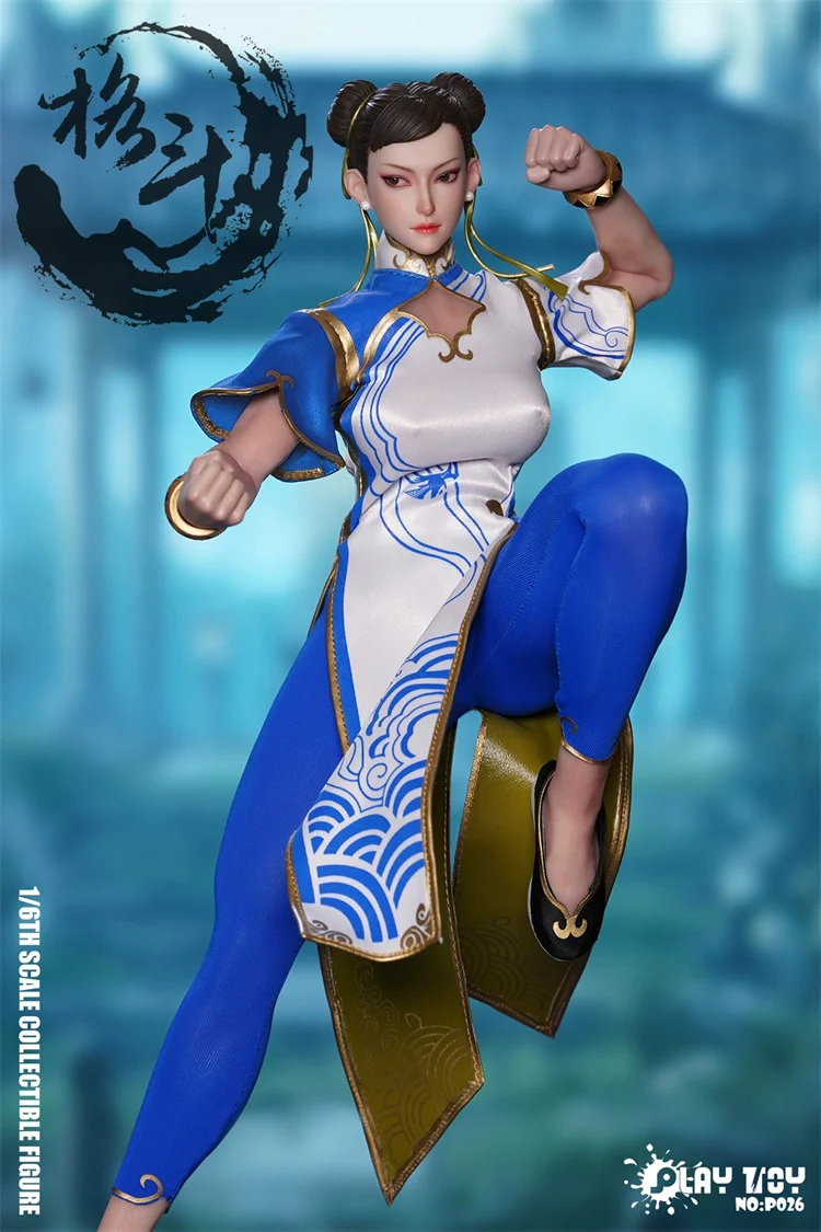 Presale PLAY TOY P026 1/6 Scale Female Soldiers Chunli Blue Cheongsam Full Set Model 12 Inch Action Figure For Fans Collection