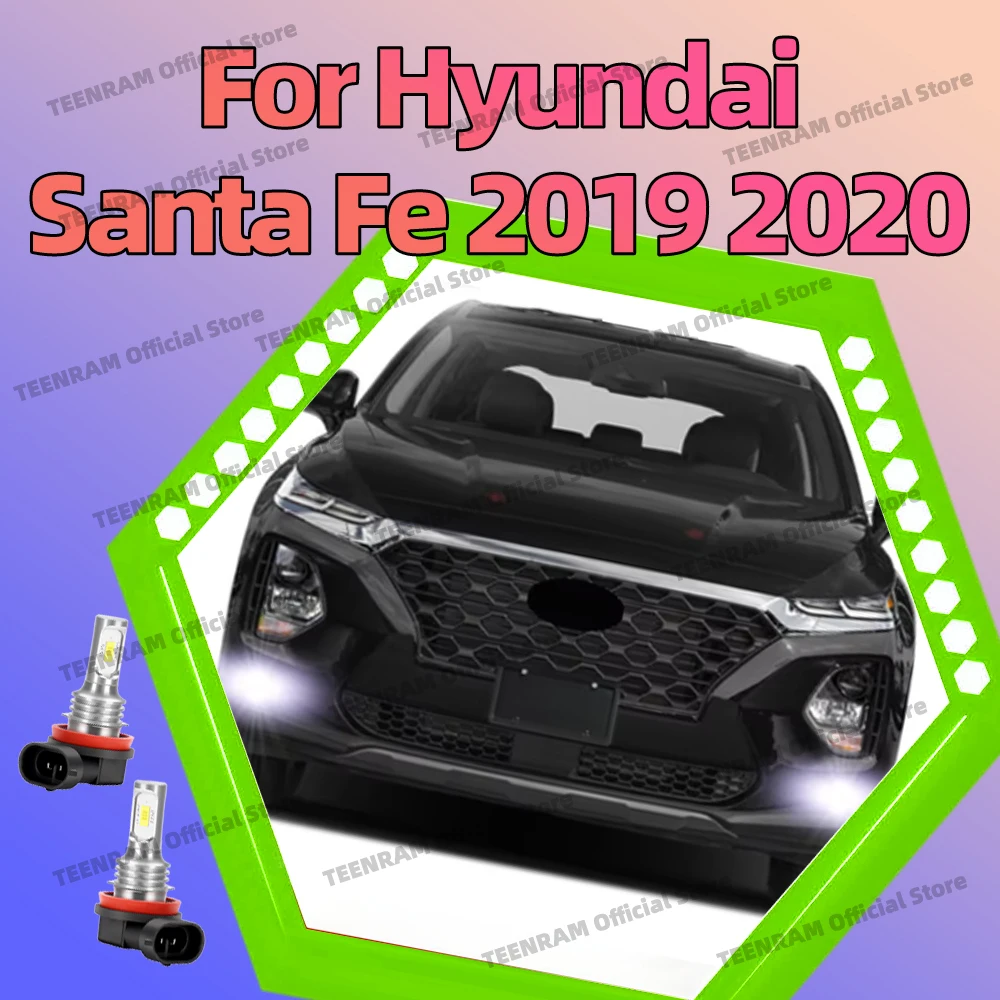 2Pcs LED Fog Lamp Bulbs For Hyundai Santa Fe 2019 2020 (only fit fit model with halogen fog lamp) Front Fog Light 3570 CSP White
