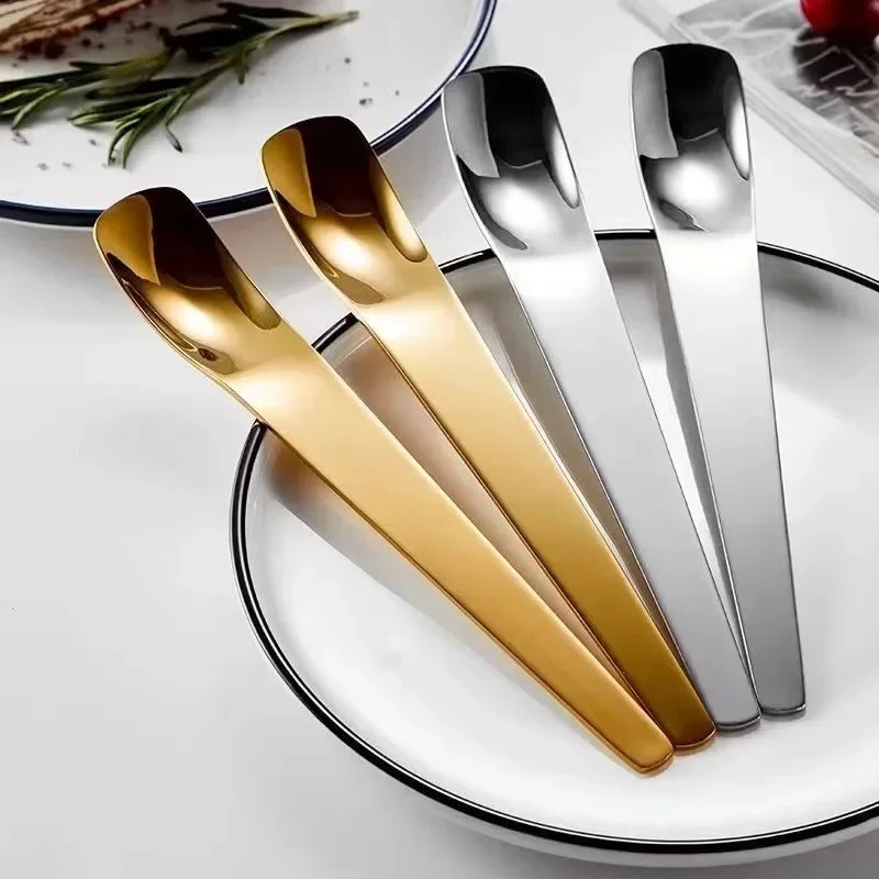 2PCS 304 Stainless Steel Spoon with Thick Long Handle, Dessert Cake, Bread, Cheese Spoon, Flat Head, Mixing Cat Food Spoon