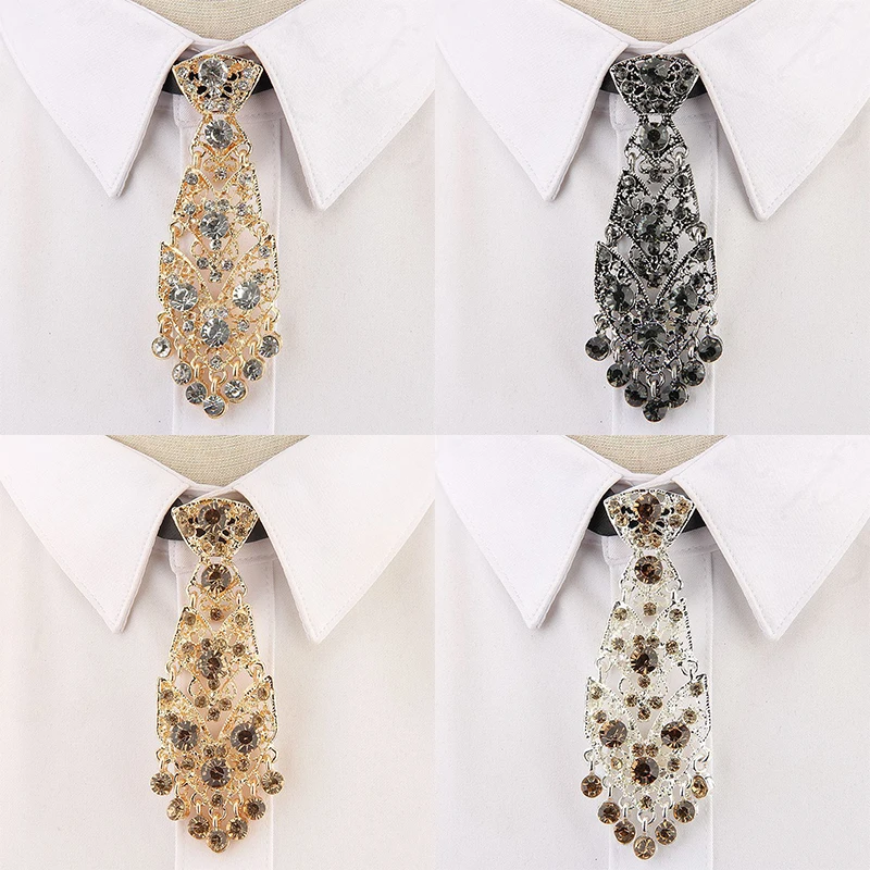 Elegant Rhinestone Shirt Tie Fashion Crystal Fake Collar For Men Lapel Blouse Top Women Clothes Accessory Detachable Collar Tie