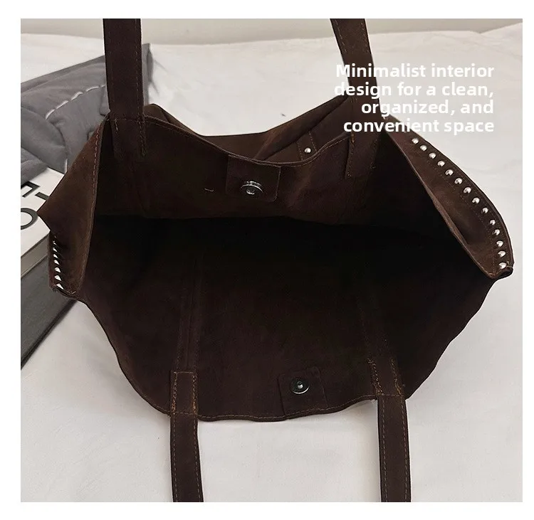 Trendy Large Capacity Suede ToteS BagS with Stud Accents Soft Texture Handbag for Everyday Commute Shoulder Purse Casual Carry