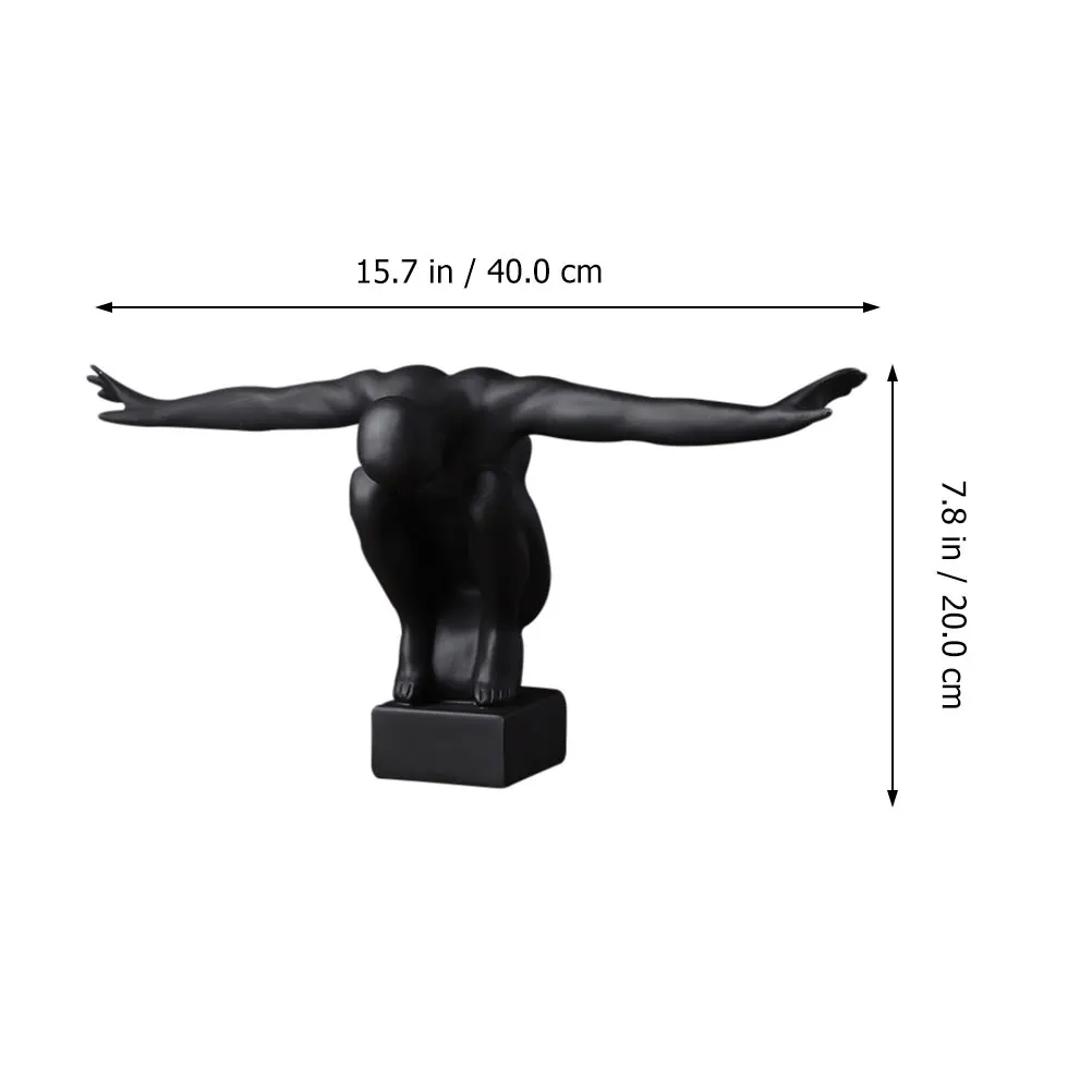 

1pc Nordic Style Resin Sculpture Statue Black Winged Man Ornament Living Room Office Decor Abstract Art Home Decoration