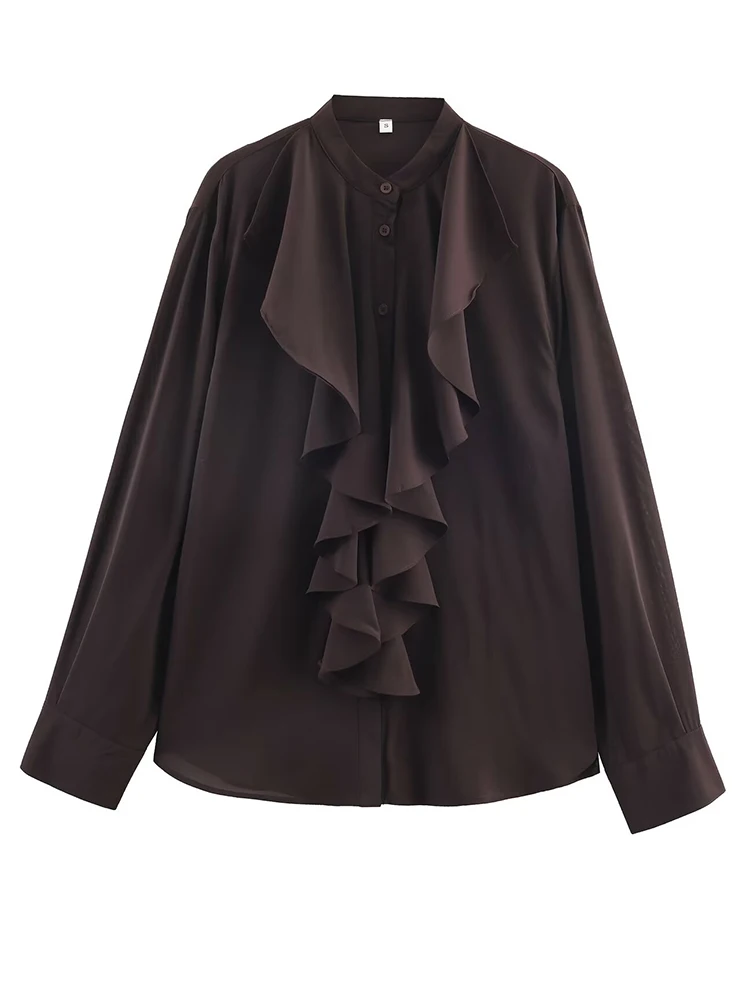 Blusa de ocio para mujer 2025, nueva moda de otoño, camisa arrugada de manga larga con cuello redondo, Tops sueltos de calle alta para mujer