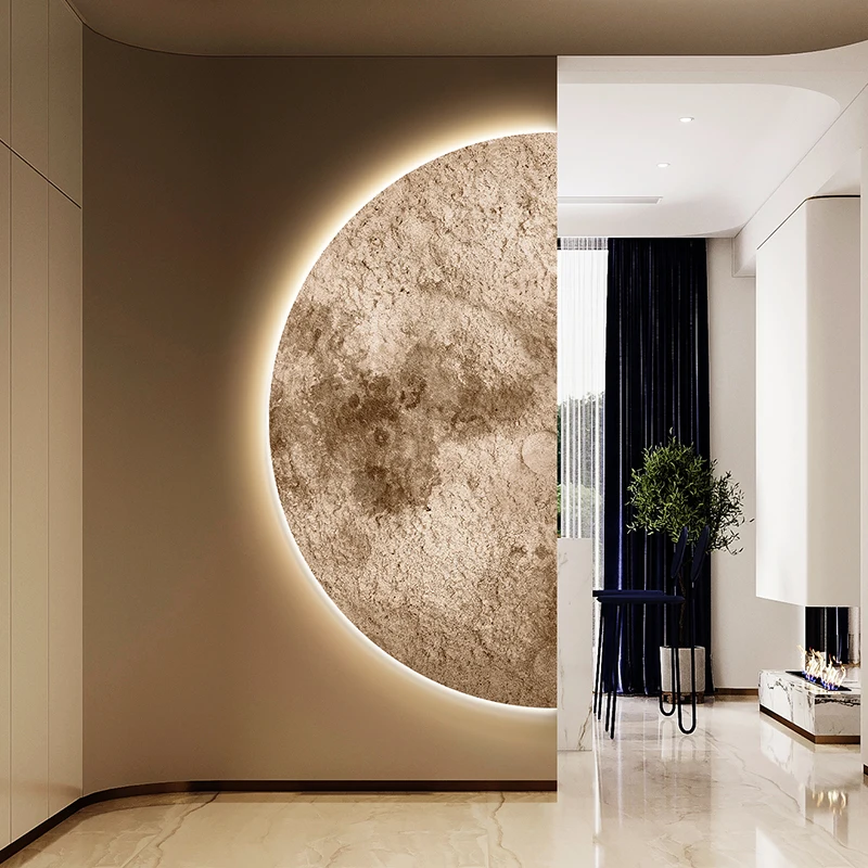 Moon Entrance Decoration Painting Corridor Corner Mural Texture Semi-circular Corner With Light Hanging Painting Wall Lamp Led
