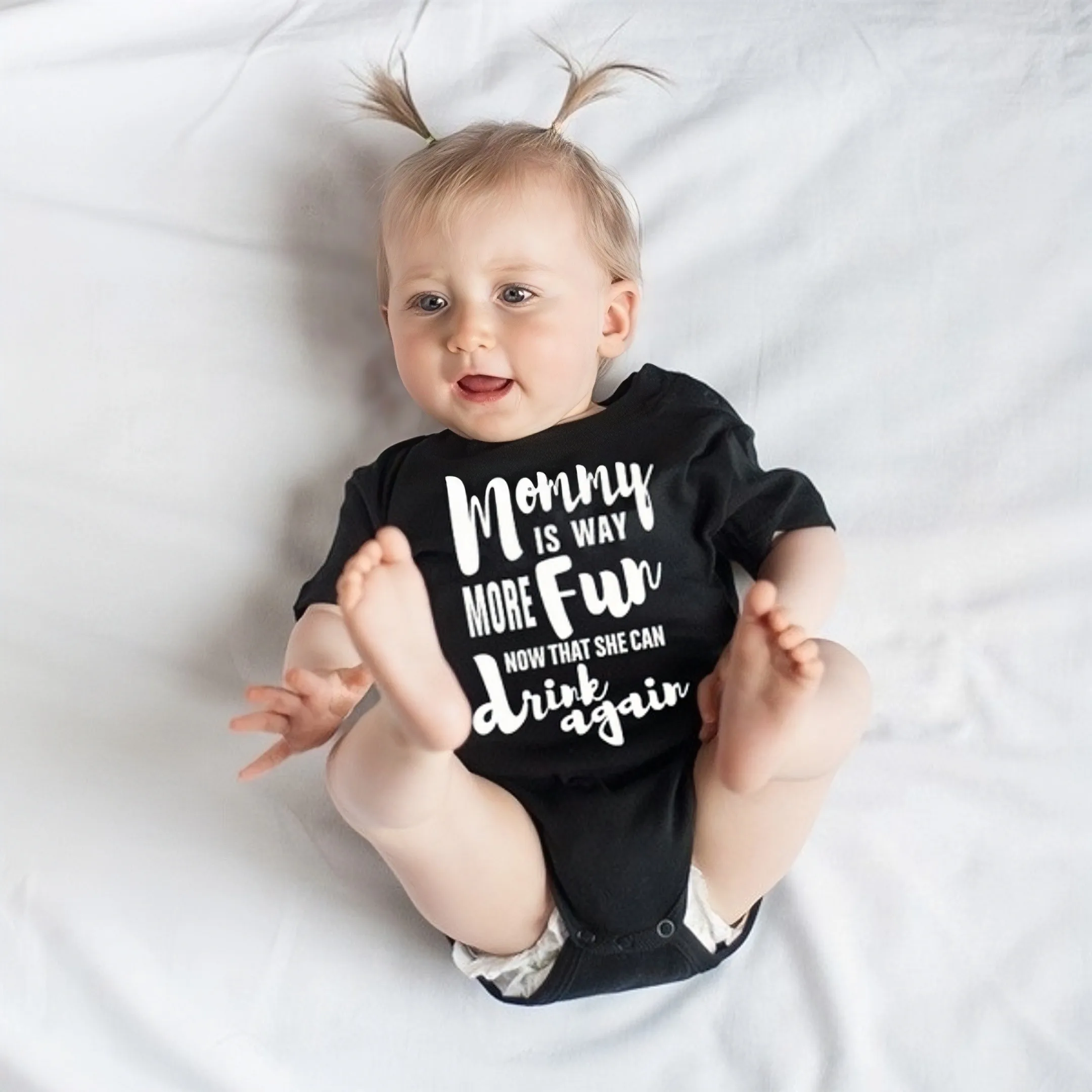 Baby Fashion Summer Infant Girls Boy Casual Mommy Is More Fun Now That She Can Drink Again Funny Black Bodysuits Jumpsuit