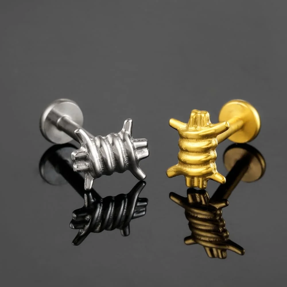 Twolobes 1PC ASTM F136 Titanium Flat Back Earring Barbed Wire Internal Thread Labret Earring Helix Cartilage Piercing Jewelry