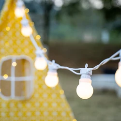 Luz de corda para pátio exterior, festão, cabo branco, lâmpada globo, iluminação de fadas, decoração de jardim de ano novo, 10 m, 15 m, 23m