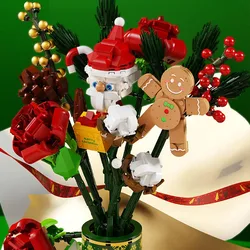 882pcs Music Santa Claus Building Block Flower Bouquet DIY Creative Gingerbread Man Bricks Toys For Children Christmas Gift Kids